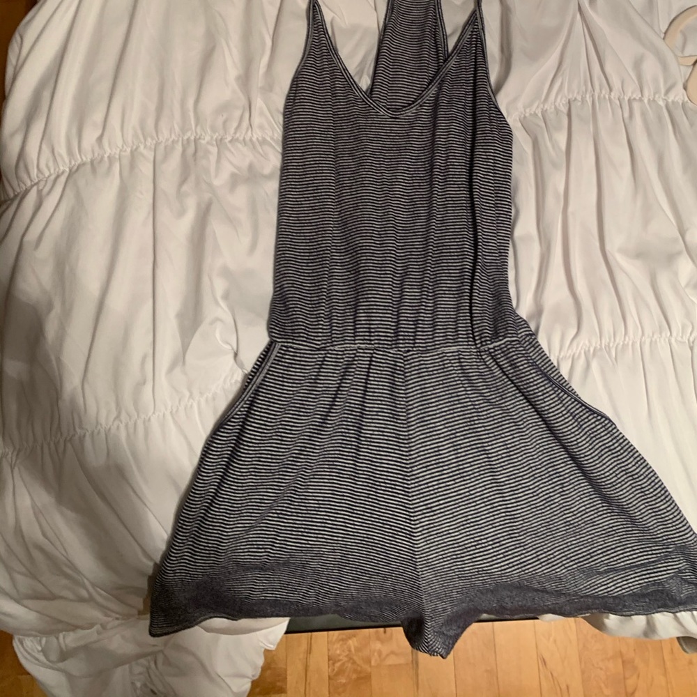 Blue and white striped romper